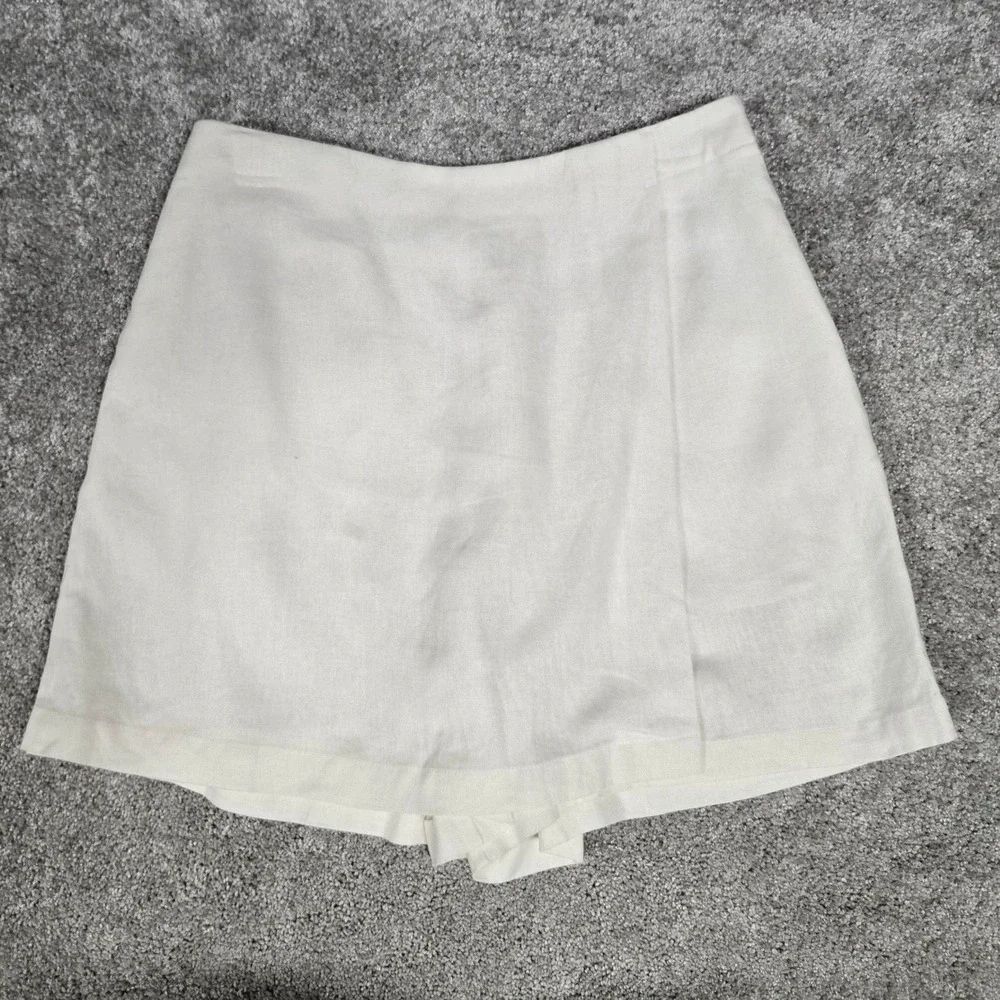 Rae Mode Linen Blend Wrap Front Skort White Women's Size M